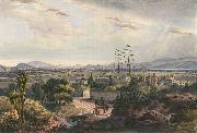 unknow artist Mexico, visto desde el Arsobisbado de Tacubaya. Mexico City seen from Tacubaya. Hand-colored lithograph highlighted with gum arabic Spain oil painting artist